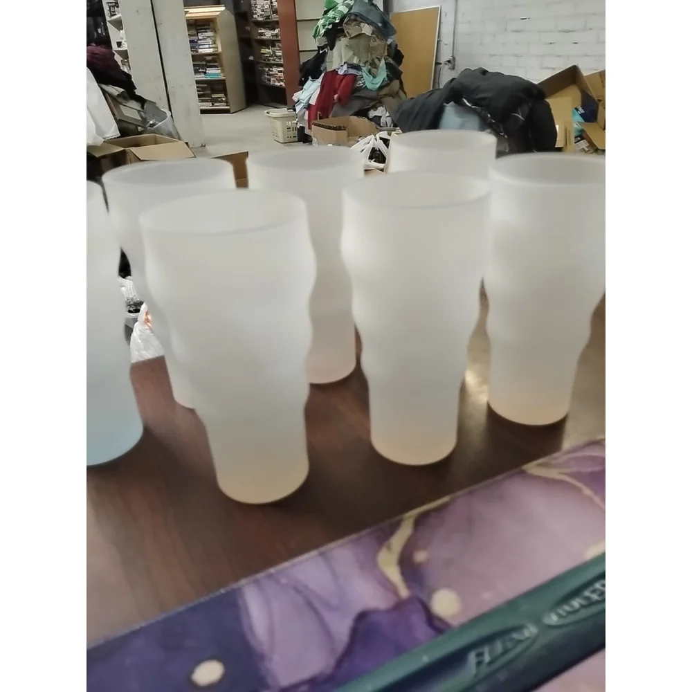 Vintage Frosted Glass Tumblers 7pc ripple Wavy Cocktail